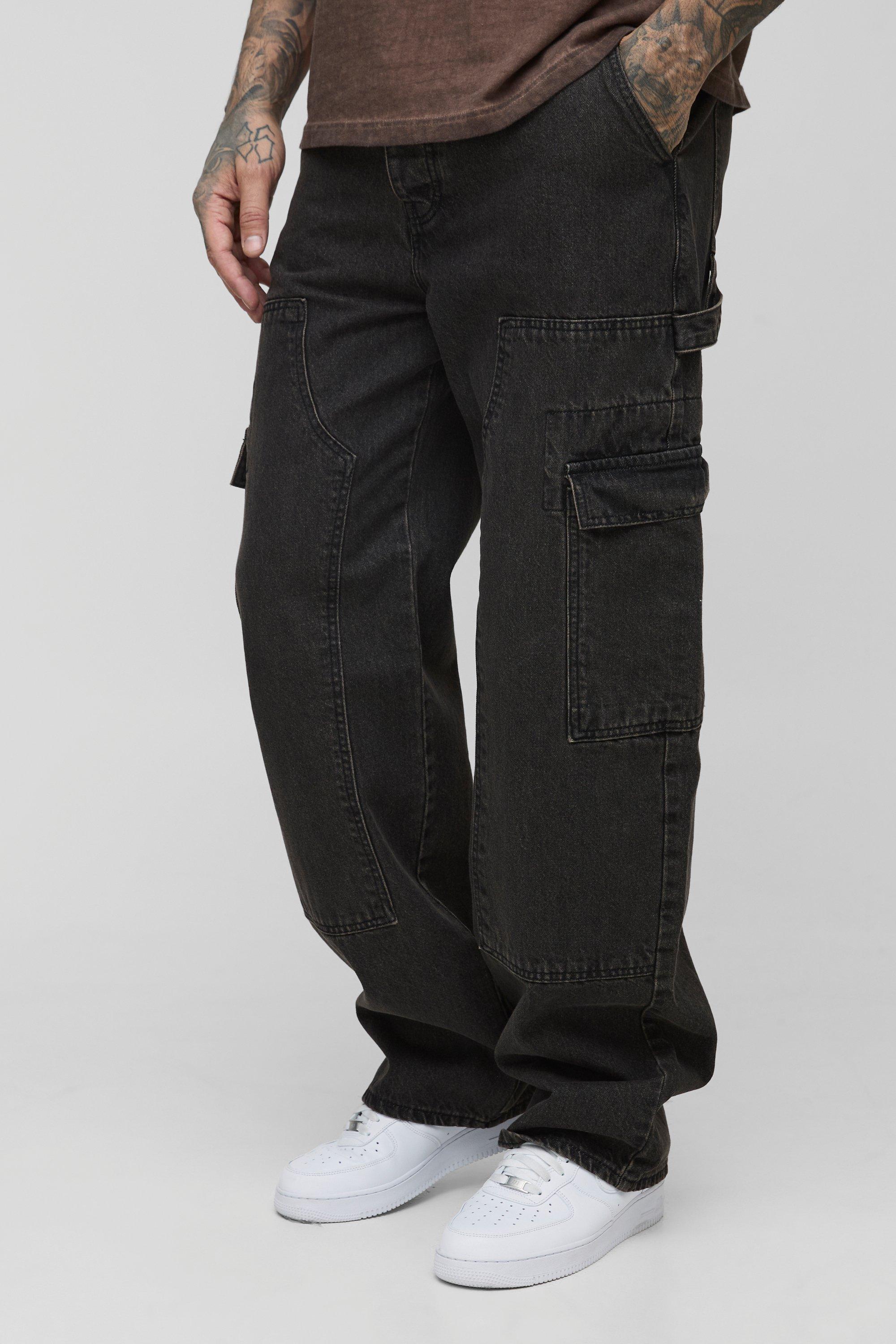 Mens Black Tall Relaxed Fit Carpenter Cargo Jeans, Black